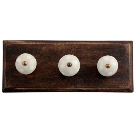Cream White Dot Wooden Hooks